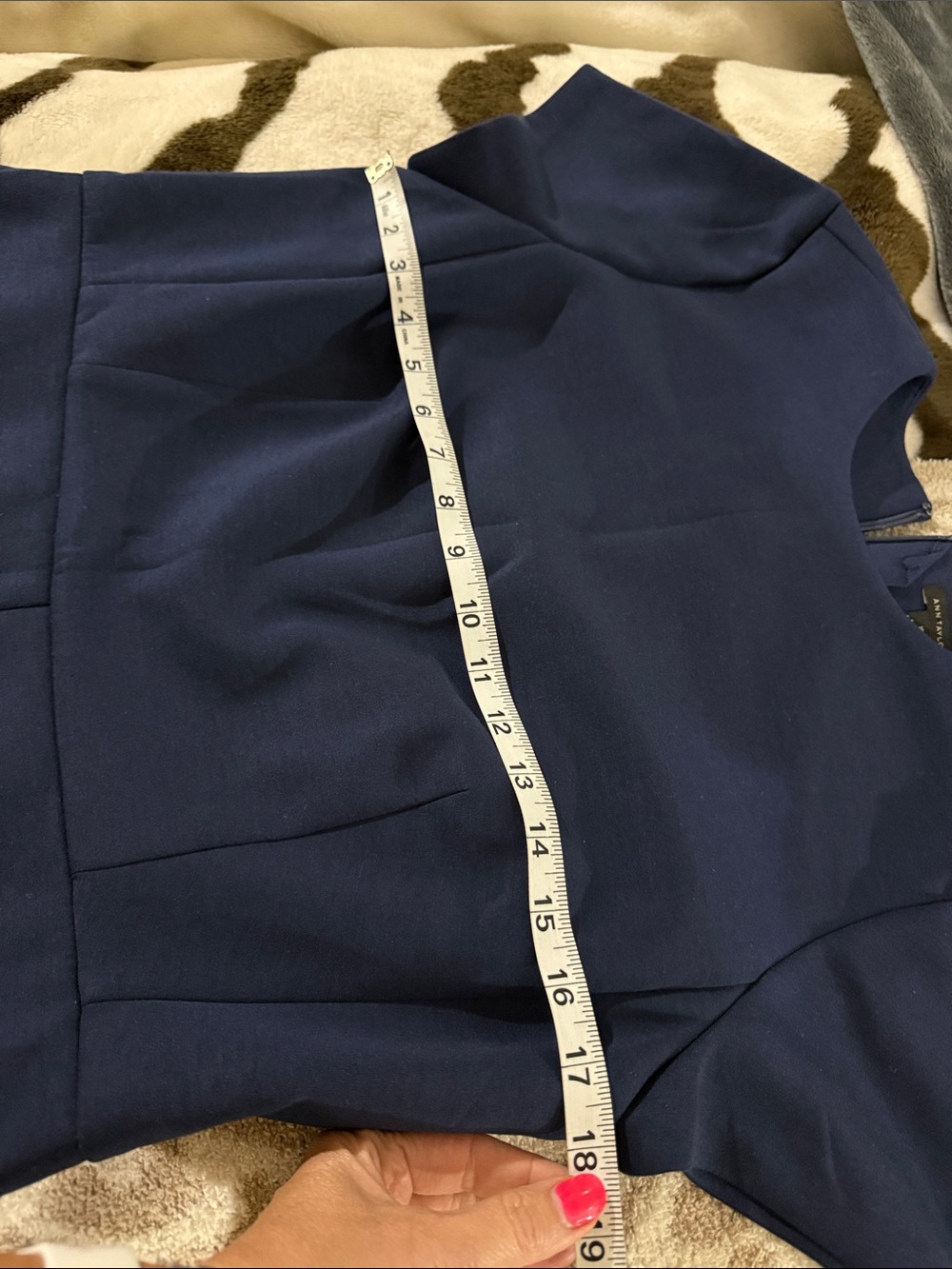 Ann Taylor Navy Short-Sleeve Midi flaire dress navy blue Fit-and-Flare Dress - Picture 8 of 10